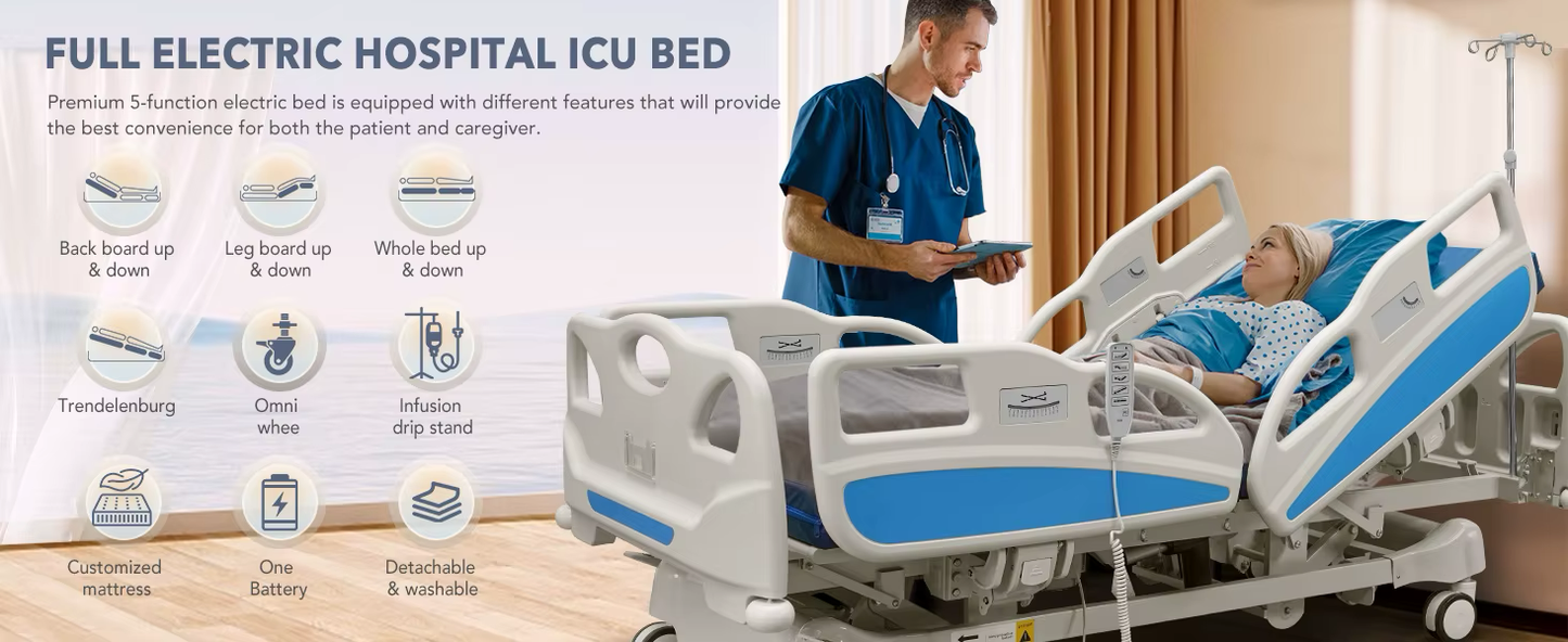 Hospital Bed Electric 5 Functions ICU Nursing Medical Patient Bed Hospital Bed